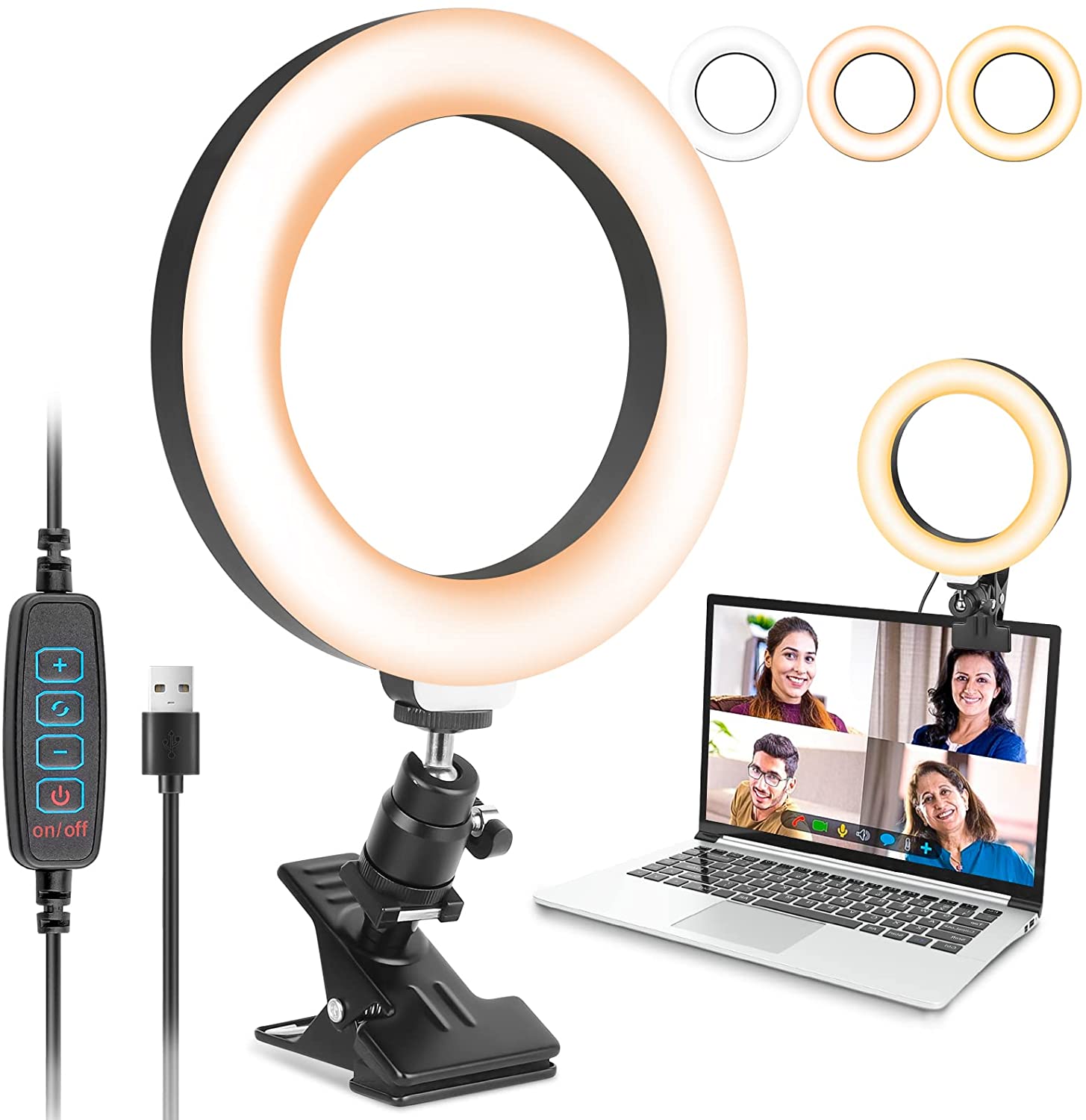 Video Conference Lighting, Aureday 6” Led Selfie Ring Light for Video Conference, Zoom Calls, Live Streaming, Photography, Online Teaching, Dimmable Webcam/Computer/Laptop/Desktop Light